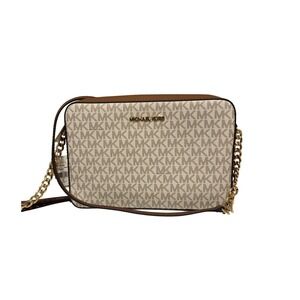 Michael Kors Crossbody Bag Womens LG Vanilla MK Logo Jet Set